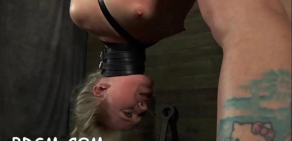  Beauty is tied upside down with her twat thrashed
